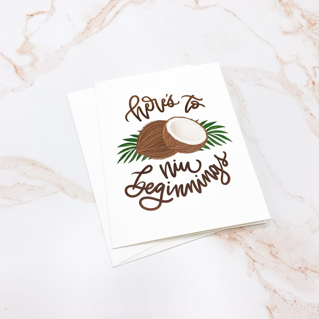 Here's To Niu Beginnings Punny Greeting Card