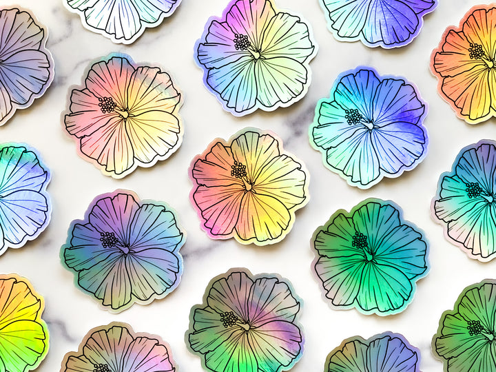 Hibiscus Holographic Vinyl Sticker